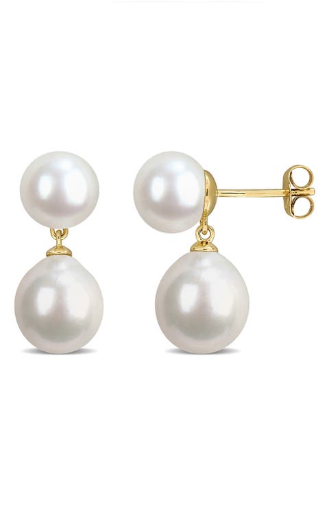 10k Gold Cultured Pearl Drop Earrings