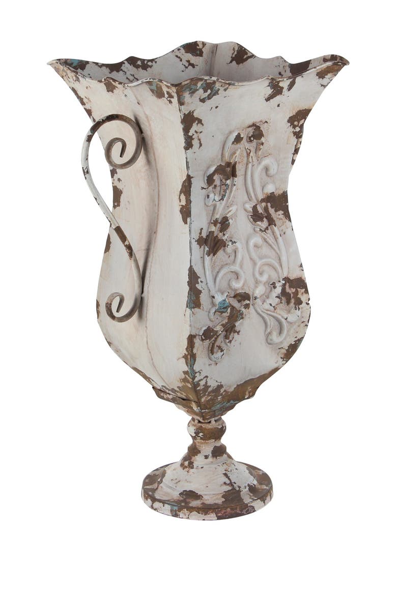 Beige Metal Distressed Vase, Alternate, color, BEIGE