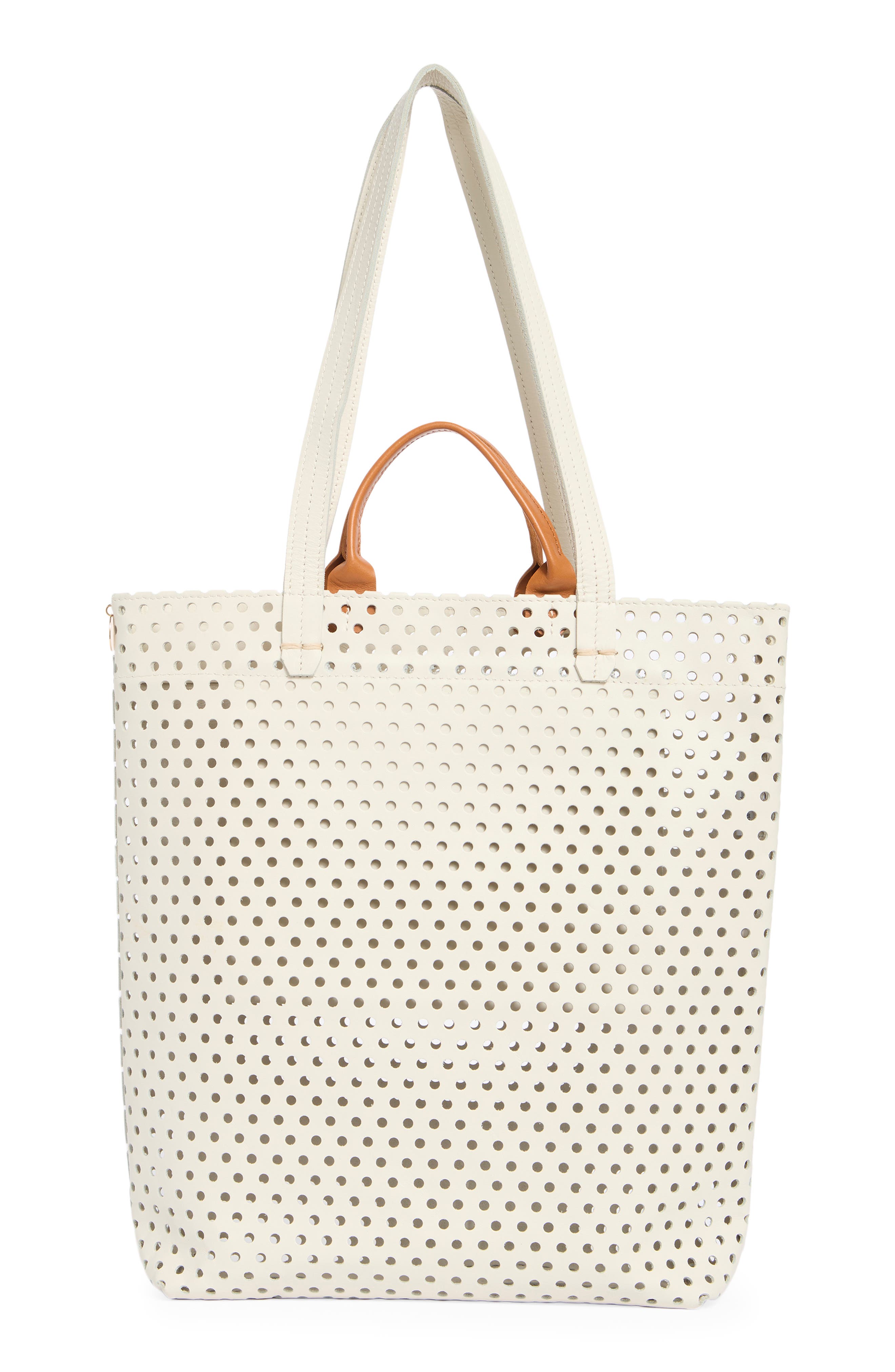 Clare V. Micheline Perforated Leather Tote, Alternate, color, Cream