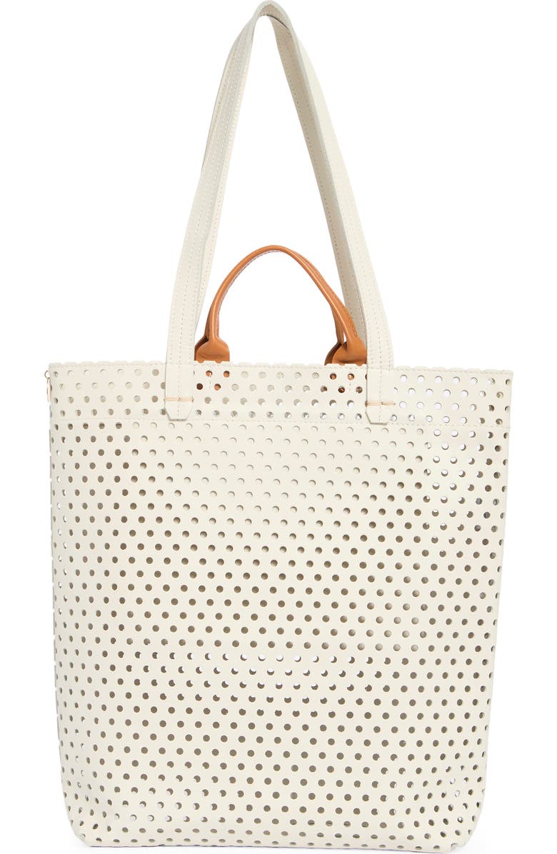Clare V. Micheline Perforated Leather Tote, Alternate, color, Cream
