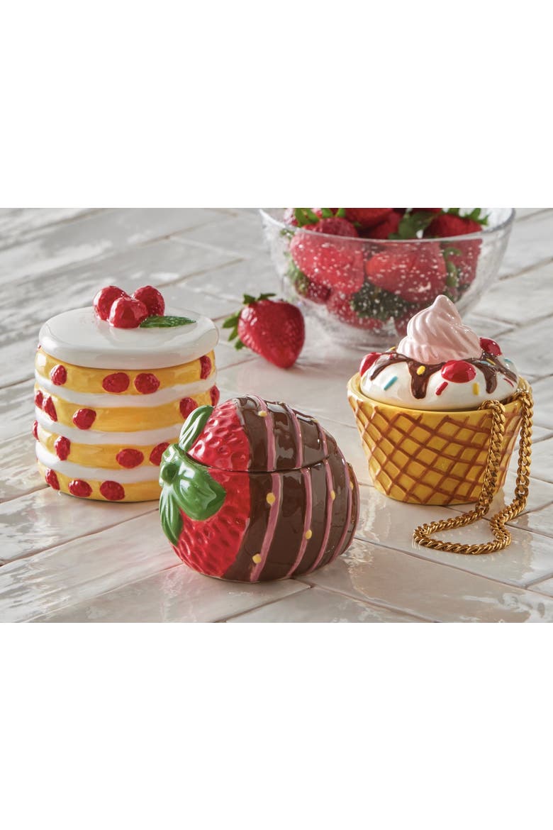 Chocolate Strawberry Earthenware Trinket Box Multi 3.75x3.25x3 in, Alternate, color, Red