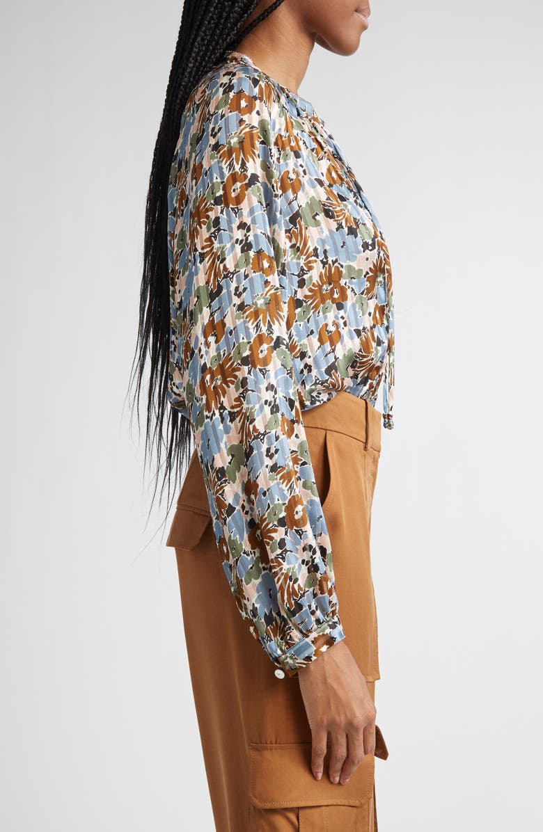 Veronica Beard Linds Pleated Silk Top, Alternate, color, Lake Mist Multi