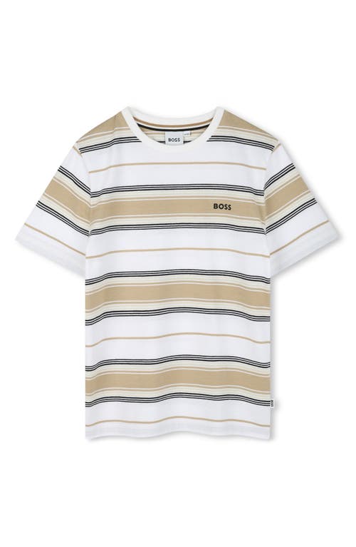 Shop Bosswear Boss Kidswear Kids' Stripe Cotton T-shirt In Stone