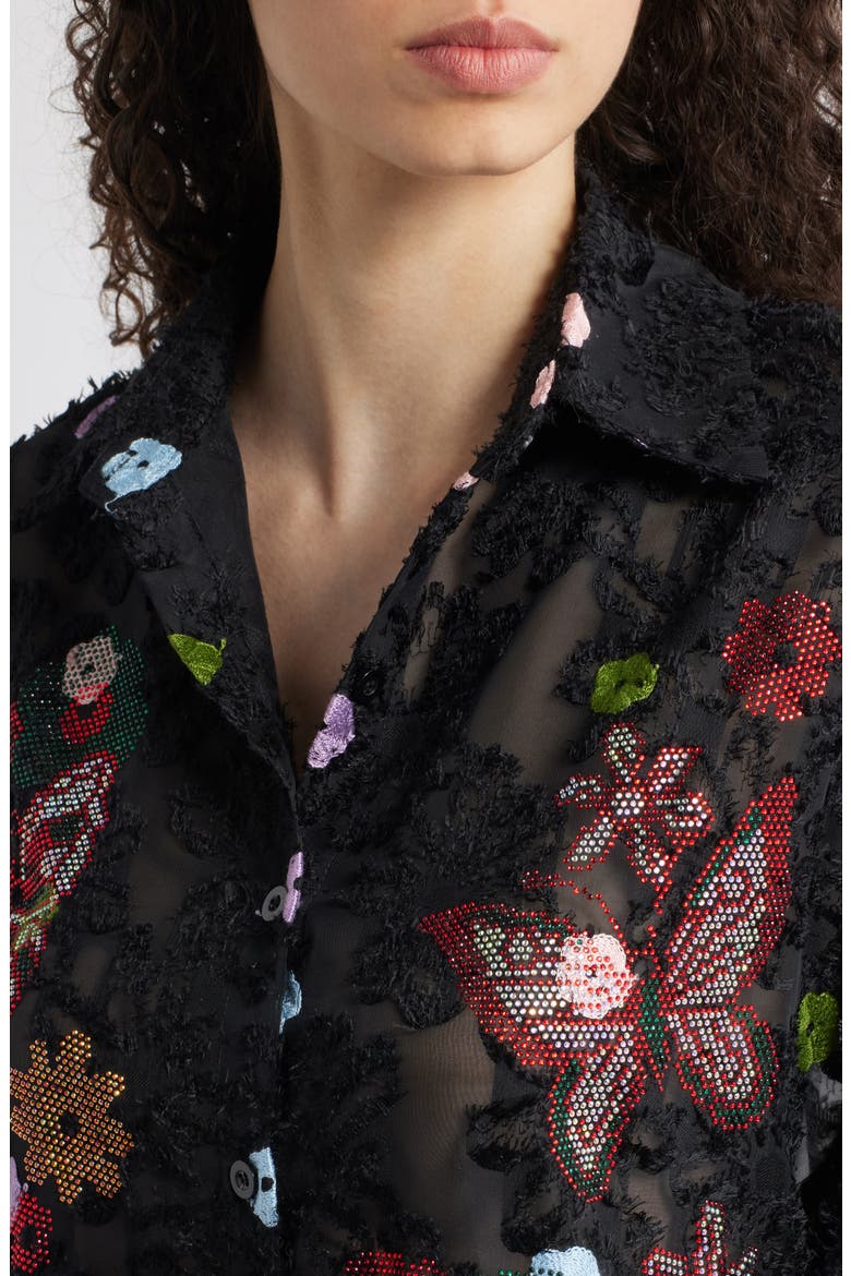 Emma Embellished Semisheer Button-Up Shirt, Alternate, color, BLACK