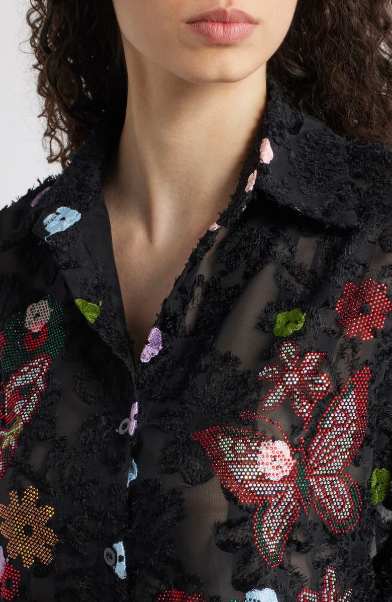 NIKKI LUND Emma Embellished Semisheer Button-Up Shirt, Alternate, color, Black
