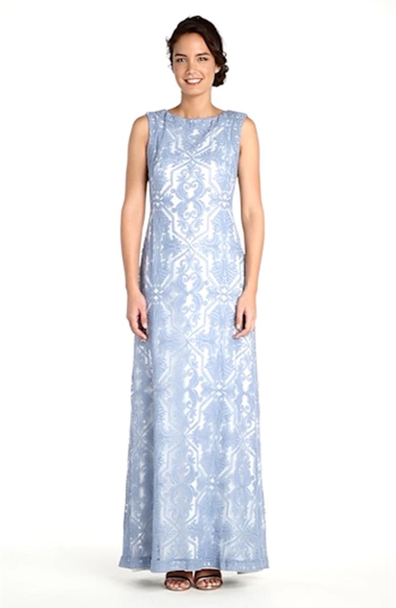 Tadashi Shoji Embroidered Cotton Blend A-Line Gown, Alternate, color, 