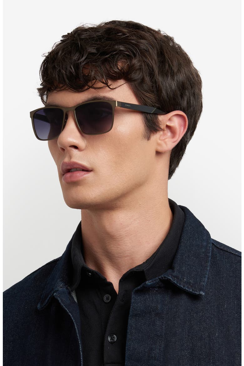 57mm Gradient Rectangular Sunglasses, Alternate, color, MATTE RUTHENIUM BLACK