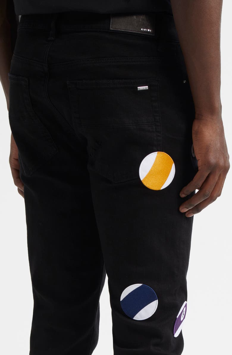 AMIRI Pool Ball Patch Skinny Jeans, Alternate, color, Black