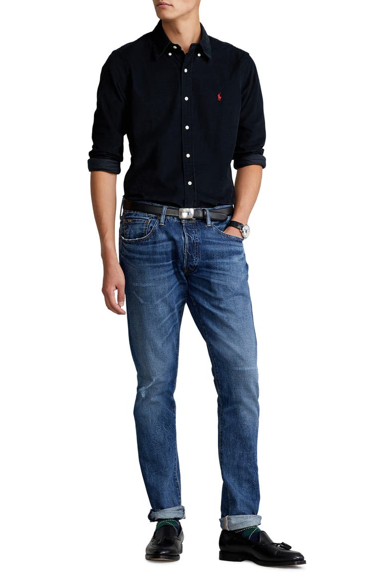 Classic Fit Corduroy Button-Down Shirt, Alternate, color, POLO BLACK
