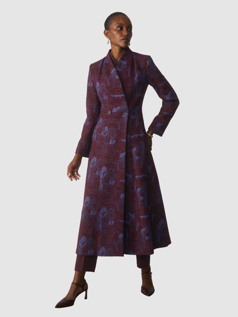 Double-Breasted Jacquard Midi Coat