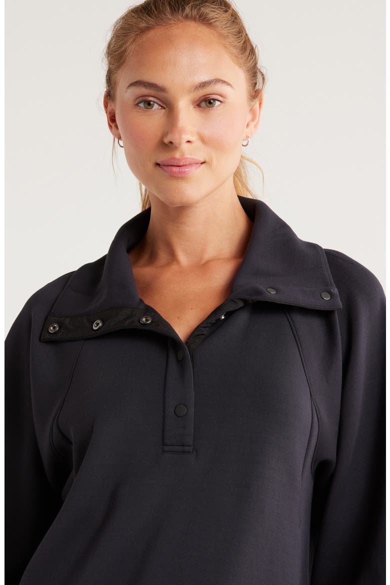 Ultrasoft Snap Funnel Neck Sweatshirt, Alternate, color, BLACK