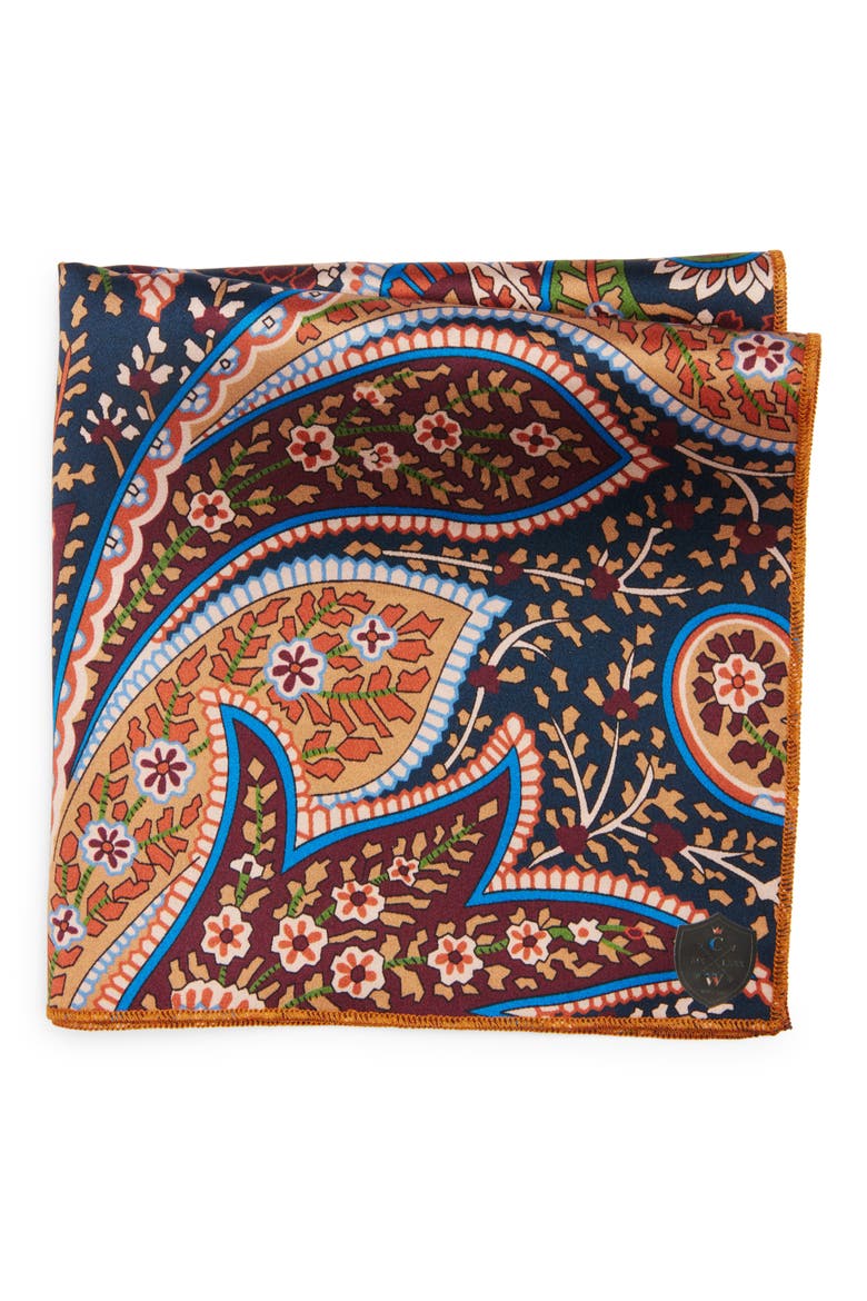 Paisley Silk Pocket Square, Main, color, TAN