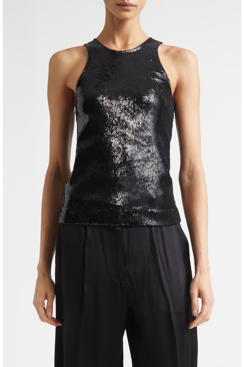 Curved Sequin Tank, Main, color, BLACK
