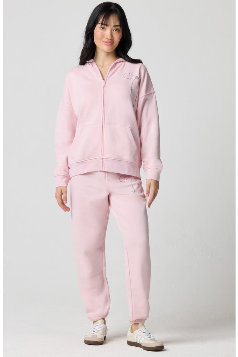 Crystal Bow Front Zip Hoodie, Alternate, color, BALLET SLIPPER
