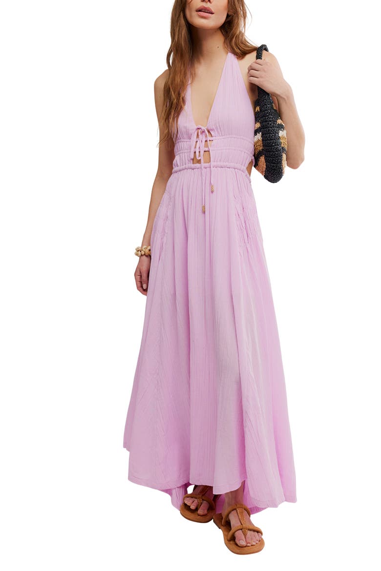 Angel Plunge Halter Neck Maxi Dress, Main, color, LILAC BOUQUET
