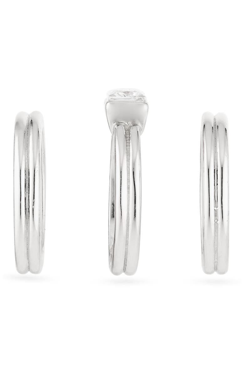 Set of 3 Cubic Zirconia Textured Band Rings, Alternate, color, CLEAR- SILVER