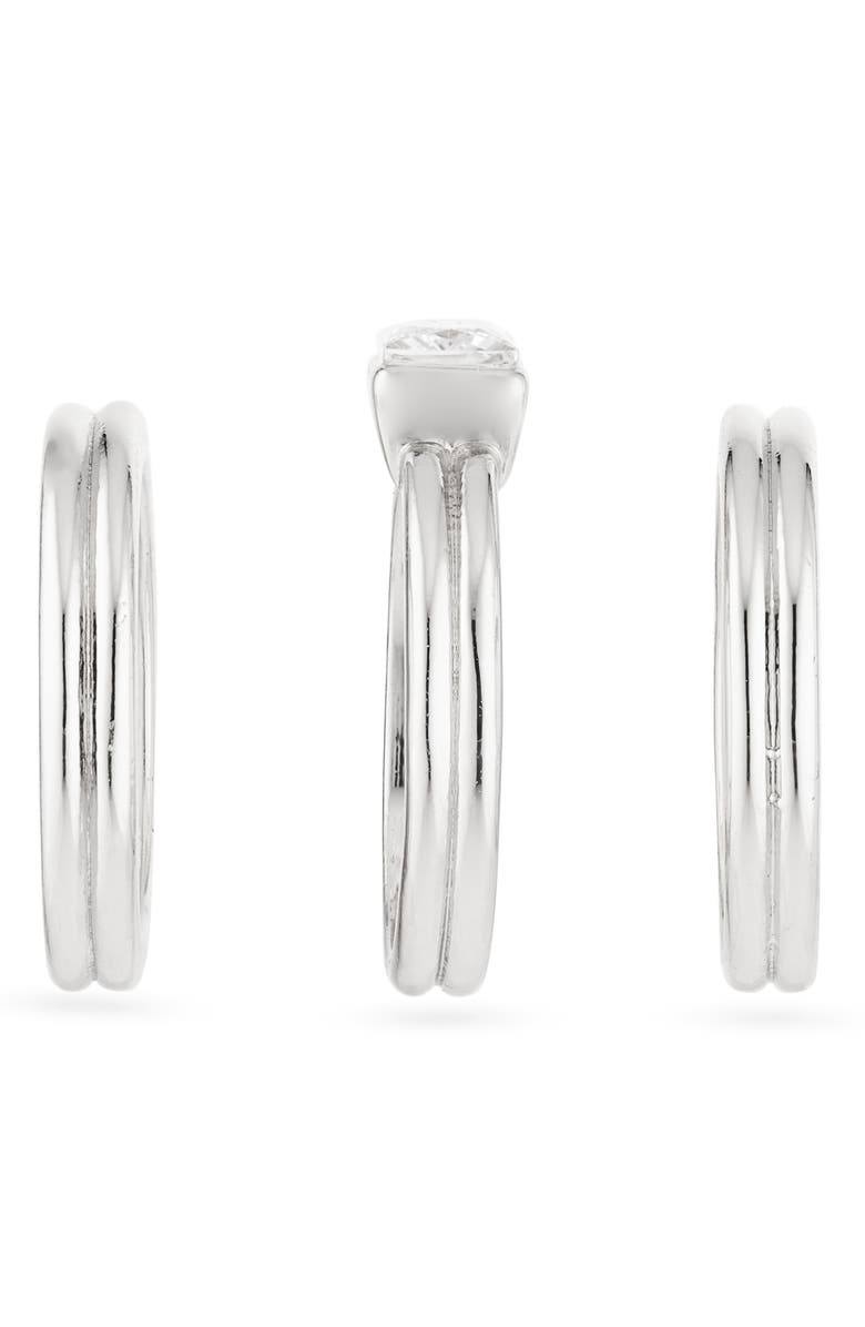 NORDSTROM RACK Set of 3 Cubic Zirconia Textured Band Rings, Alternate, color, Clear- Silver