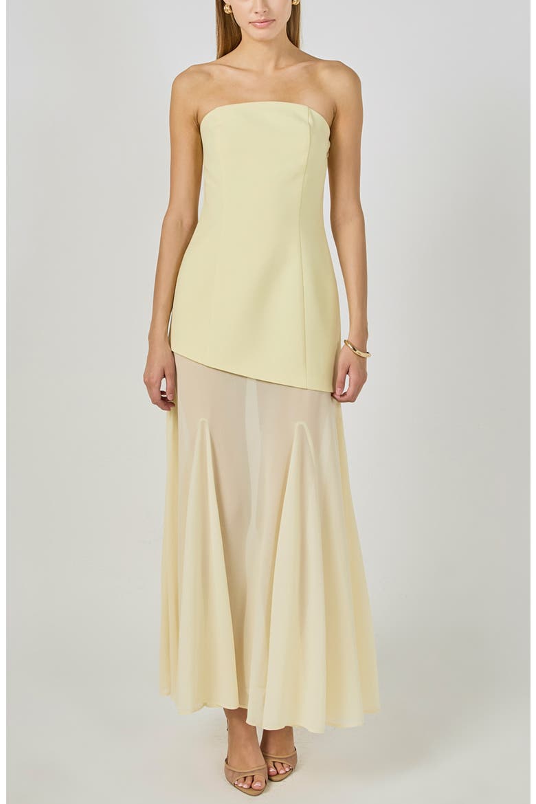 Strapless Combined Godet Maxi Dress, Alternate, color, YELLOW
