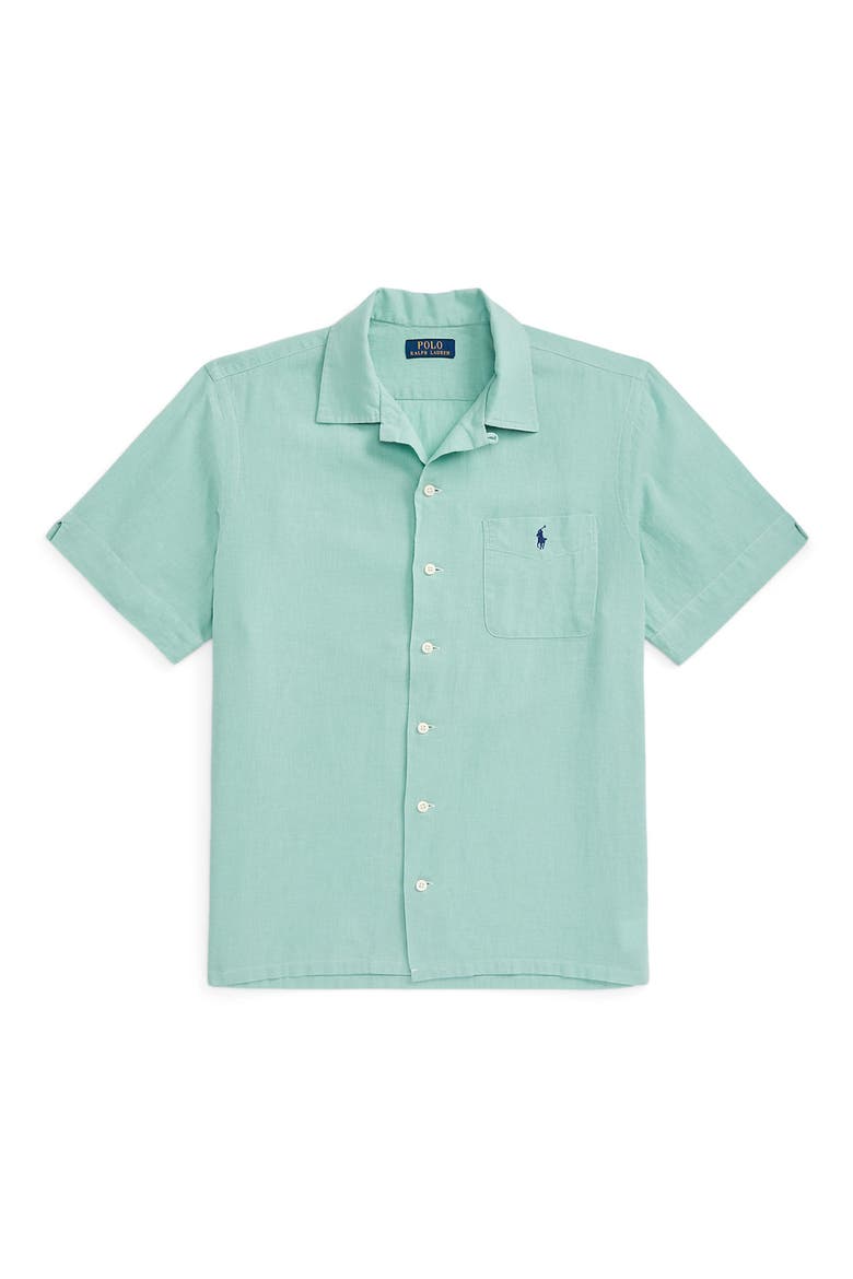 Linen & Cotton Camp Shirt, Alternate, color, CELADON