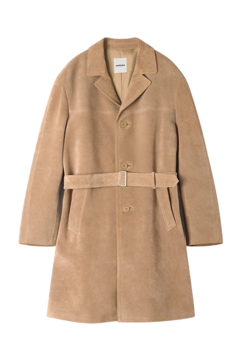 Long belted leather coat, Alternate, color, Cappucino