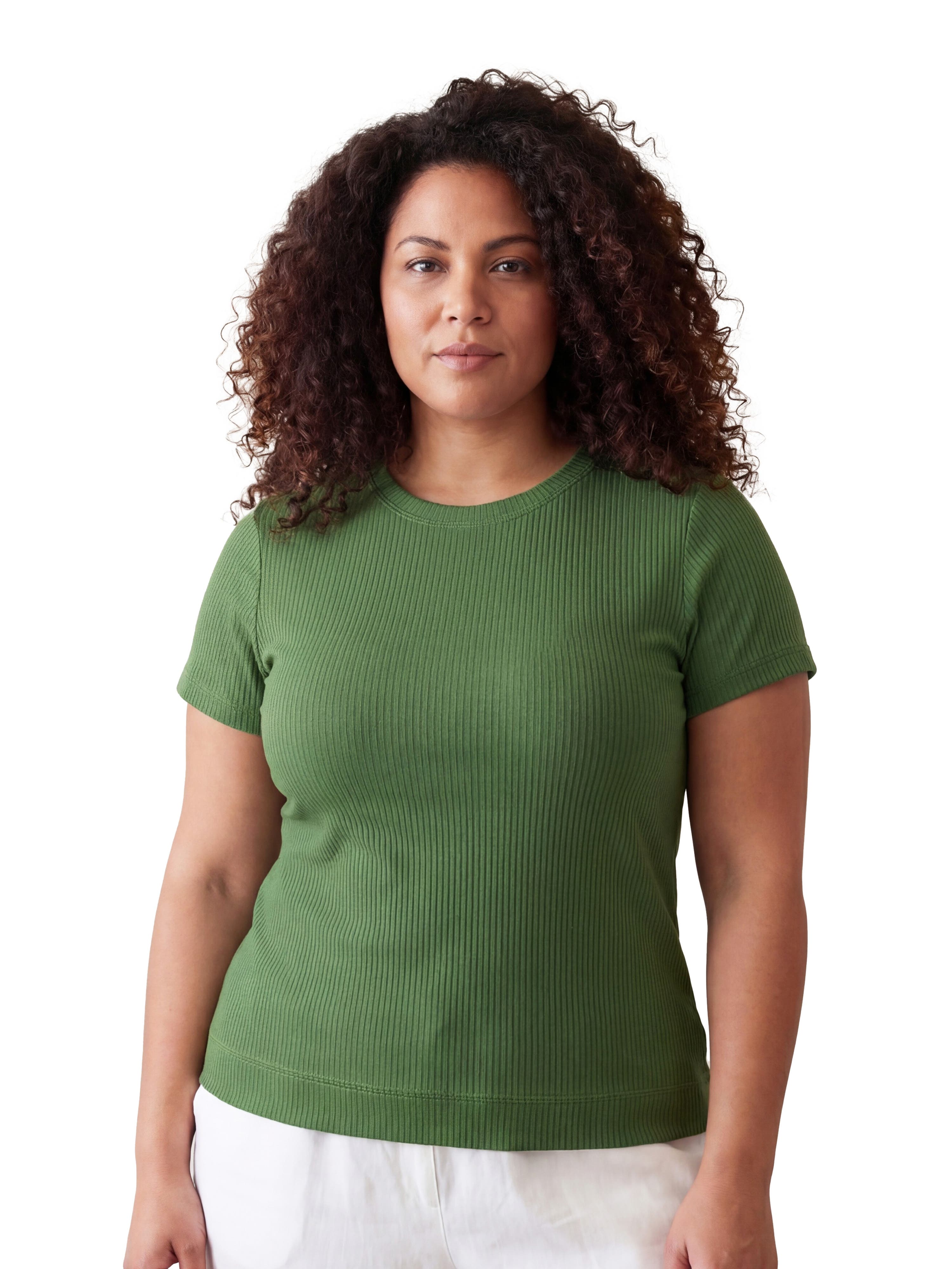 Curvy Basic Ribbed Knit Round Neck Short Sleeve Top - image 5