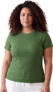 24seven Comfort Apparel Curvy Basic Ribbed Knit Round Neck Short Sleeve Top