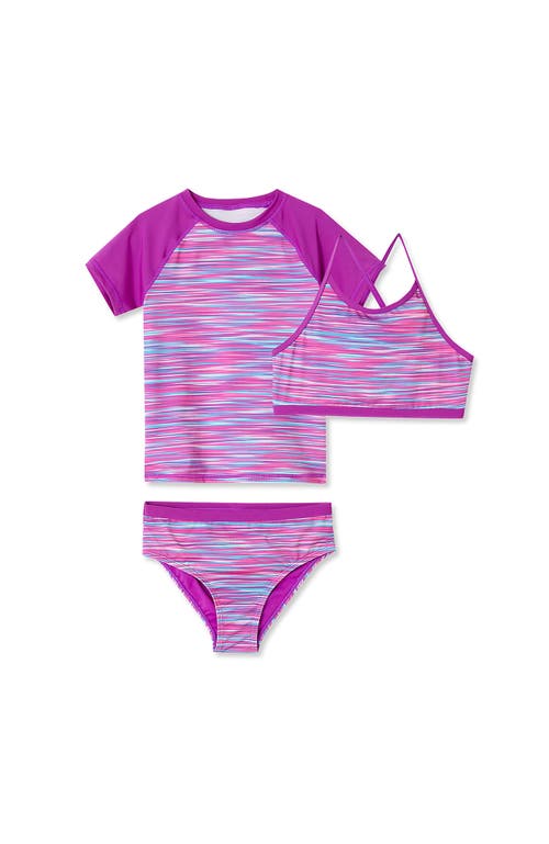 LANDS' END LANDS' END GIRLS SLIM CHLORINE RESISTANT SHORT SLEEVE RASH GUARD SWIM TOP AND BIKINI SET 