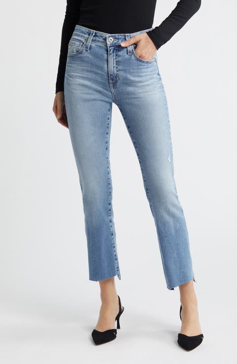 Farrah Distressed High Waist Raw Step Hem Bootcut Jeans (16 Years Curious)