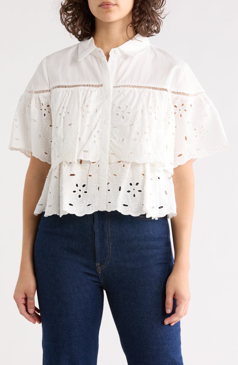 Forgotten Grace Cotton Eyelet Button-Up Shirt, Main, color, White
