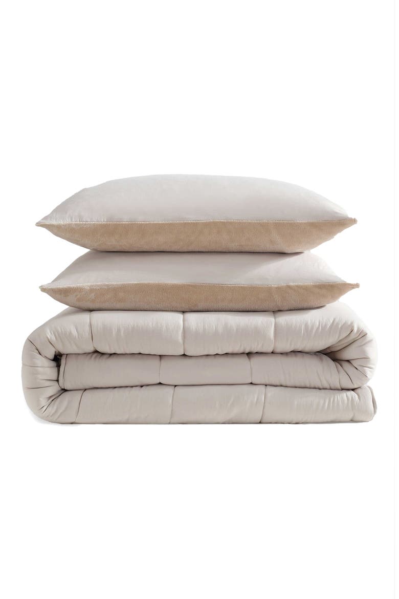 Reversible Plush Washed Microfiber Comforter Bedding Set, Main, color, MEDIUM BEIGE
