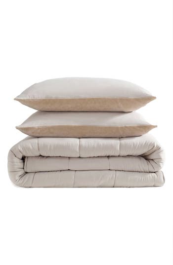 Calvin Klein Reversible Plush Washed Microfiber Comforter Bedding Set In Brown