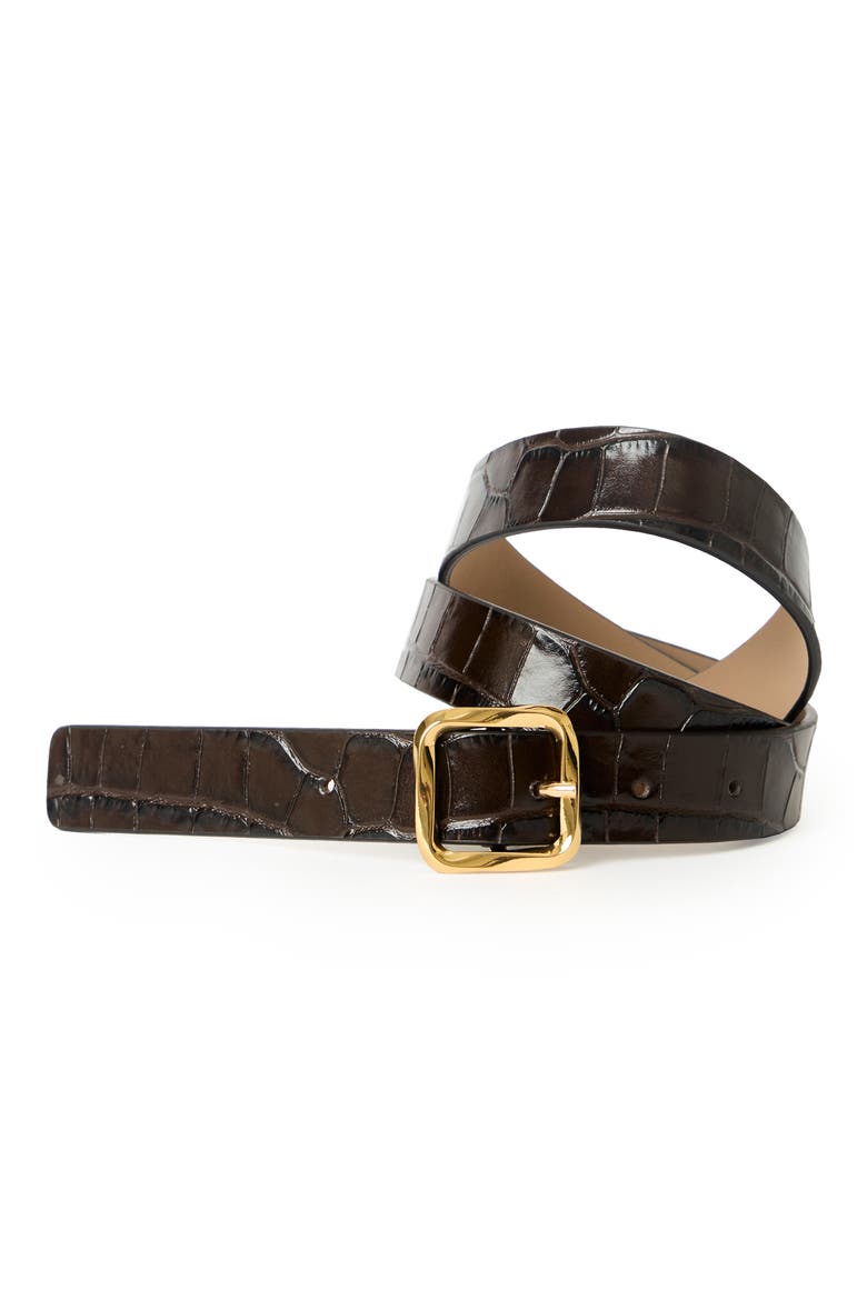 Ellie Croco Embossed Leathe Belt, Alternate, color, CHOCOLATE GOLD
