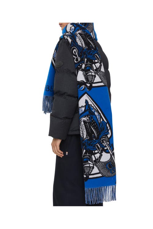 Burberry Charging Knight Wool Cashmere Scarf In Blue