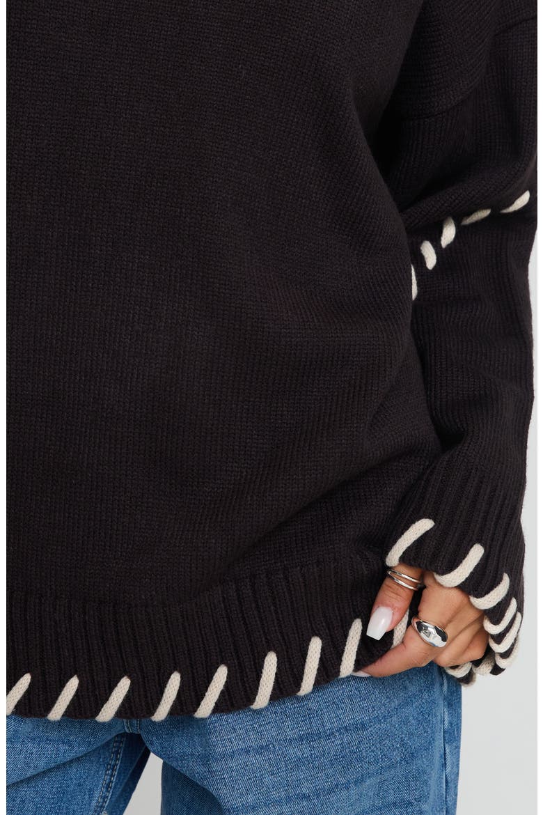 Leizure Whipstitch Trim Turtleneck Sweater, Alternate, color, BROWN