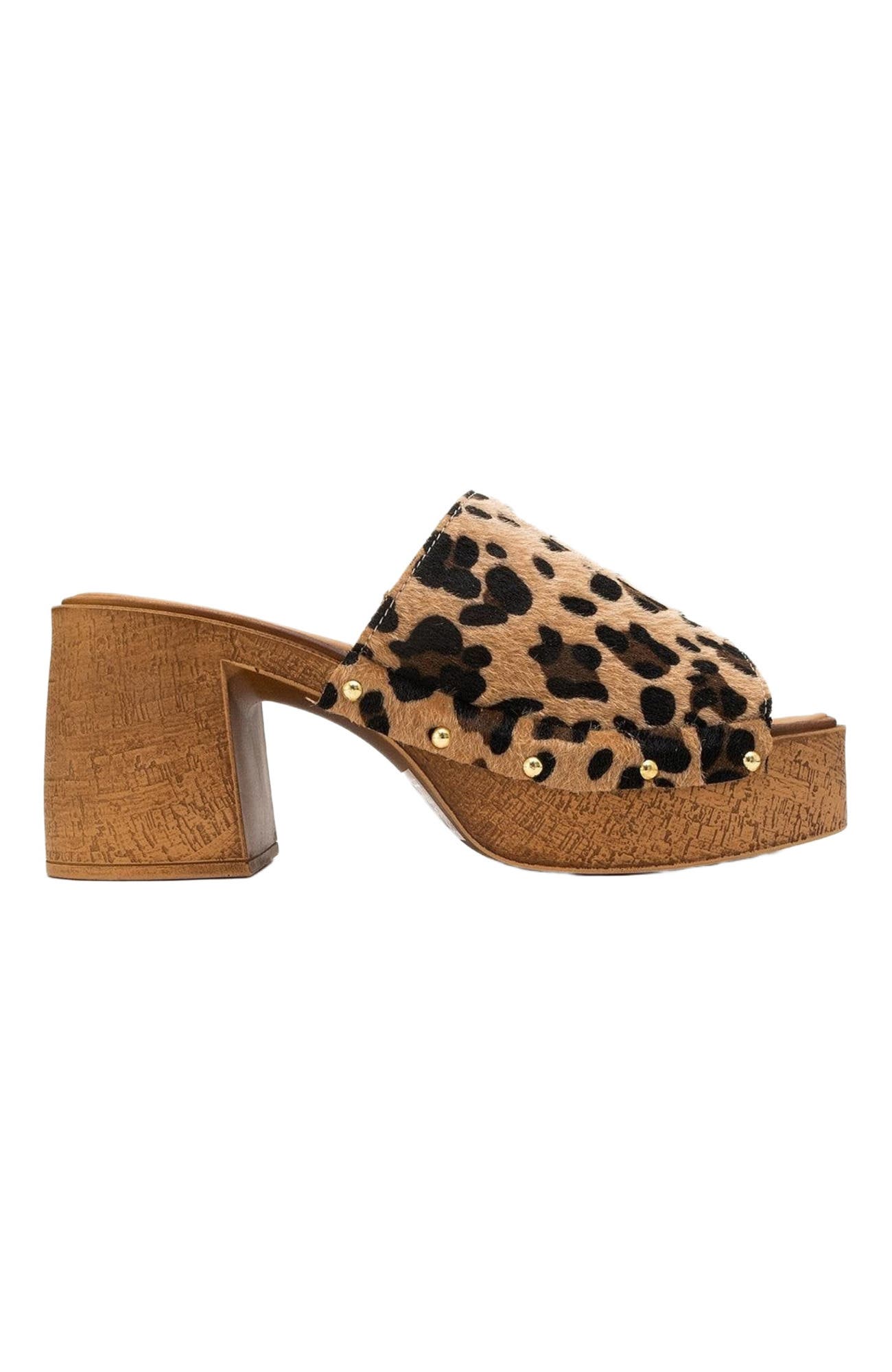 Pull Leather Platform Mules, Alternate, color, Leopard Suede Leather