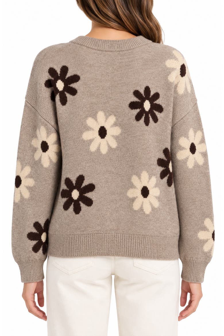 Crewneck Flower Sweater, Alternate, color, OATMEAL/ BROWN