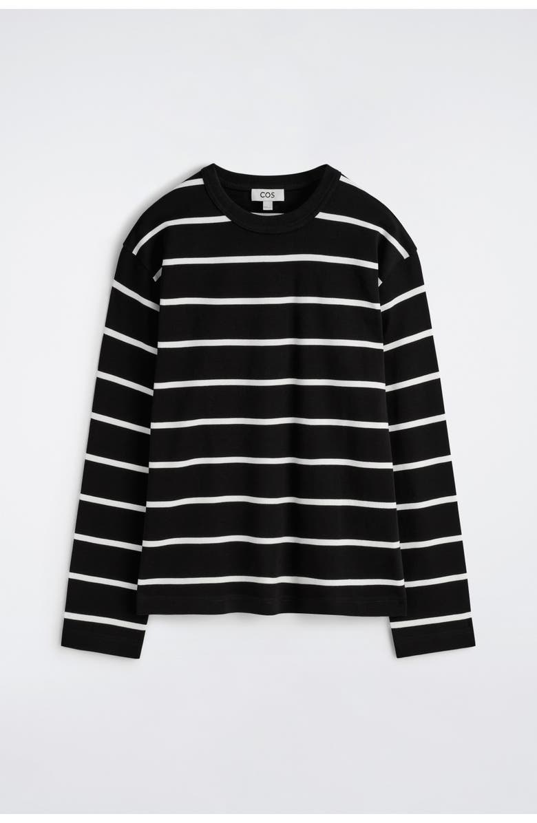 COS Relaxed Jersey Interlock Long-Sleeved T-Shirt, Alternate, color, Black / Striped