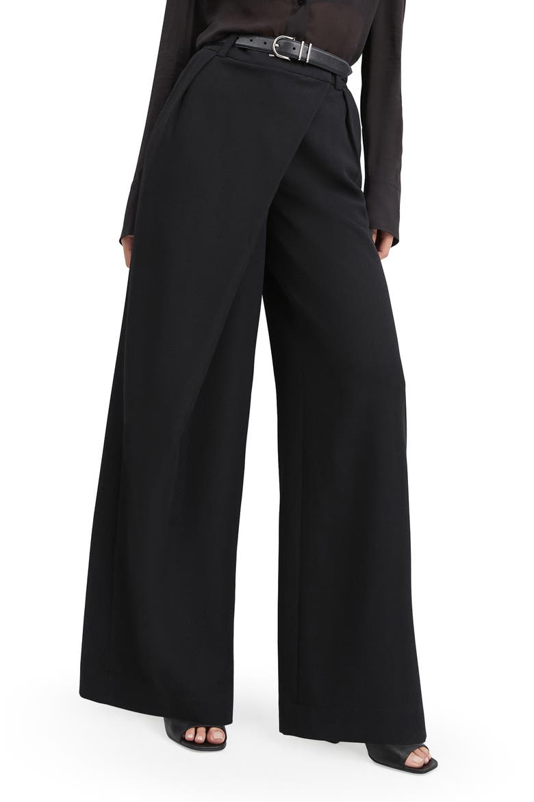 The Power Play Wrap Front Wide Leg Pants, Main, color, BLACK