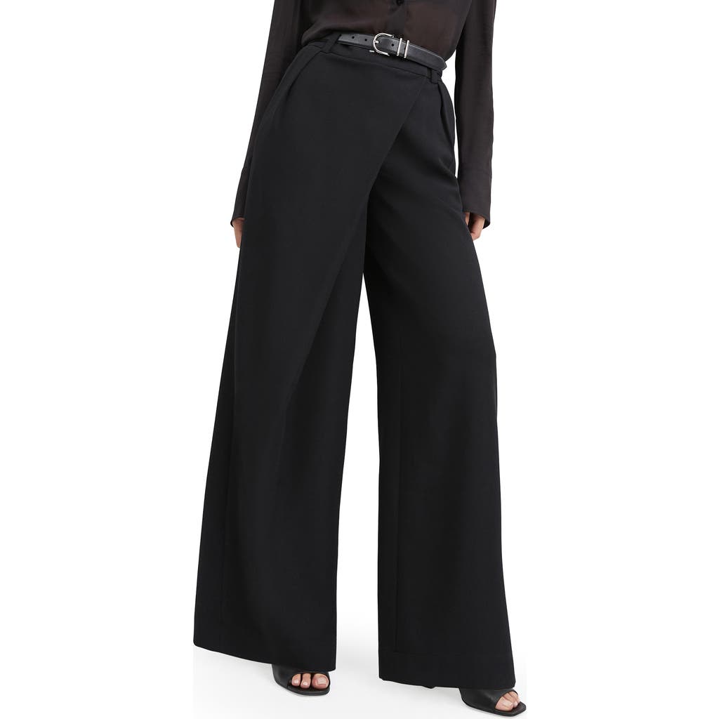 Favorite Daughter The Power Play Wrap Front Wide Leg Pants In Black