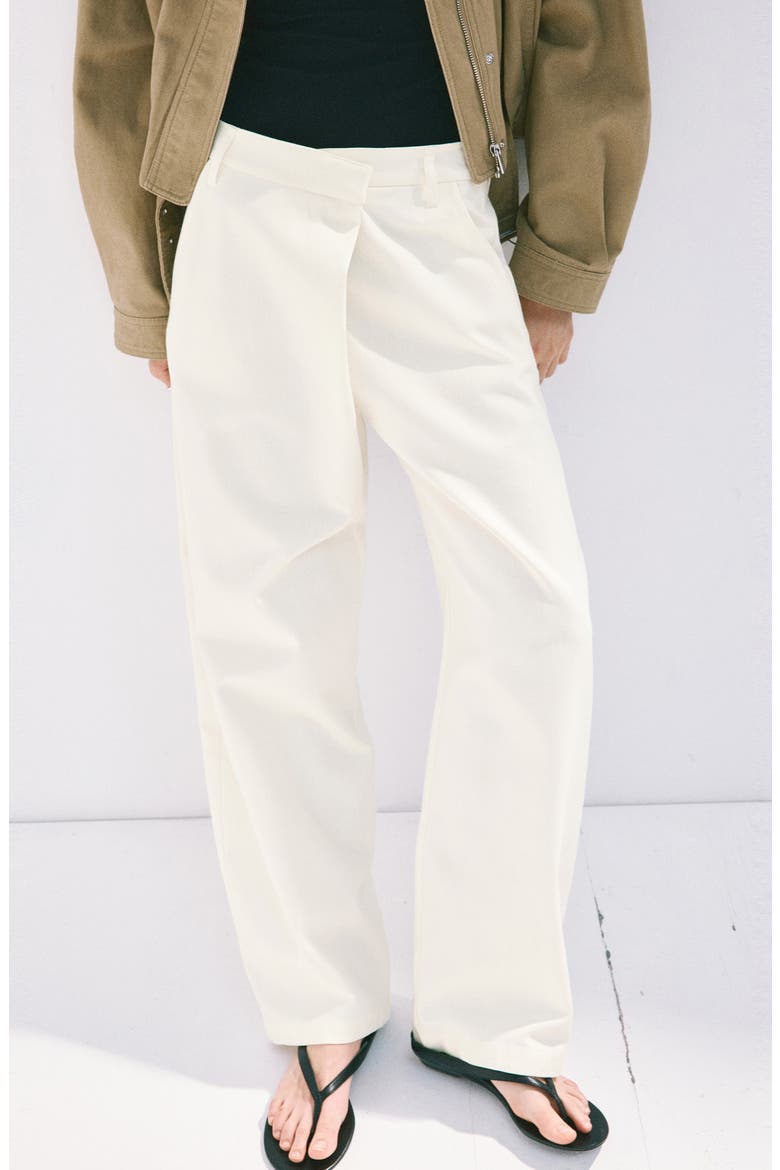 Asymmetrical Waistband Cotton Wide Leg Pants, Main, color, WHITE