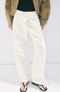 MANGO Asymmetrical Waistband Cotton Wide Leg Pants
