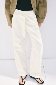 MANGO Asymmetrical Waistband Cotton Wide Leg Pants