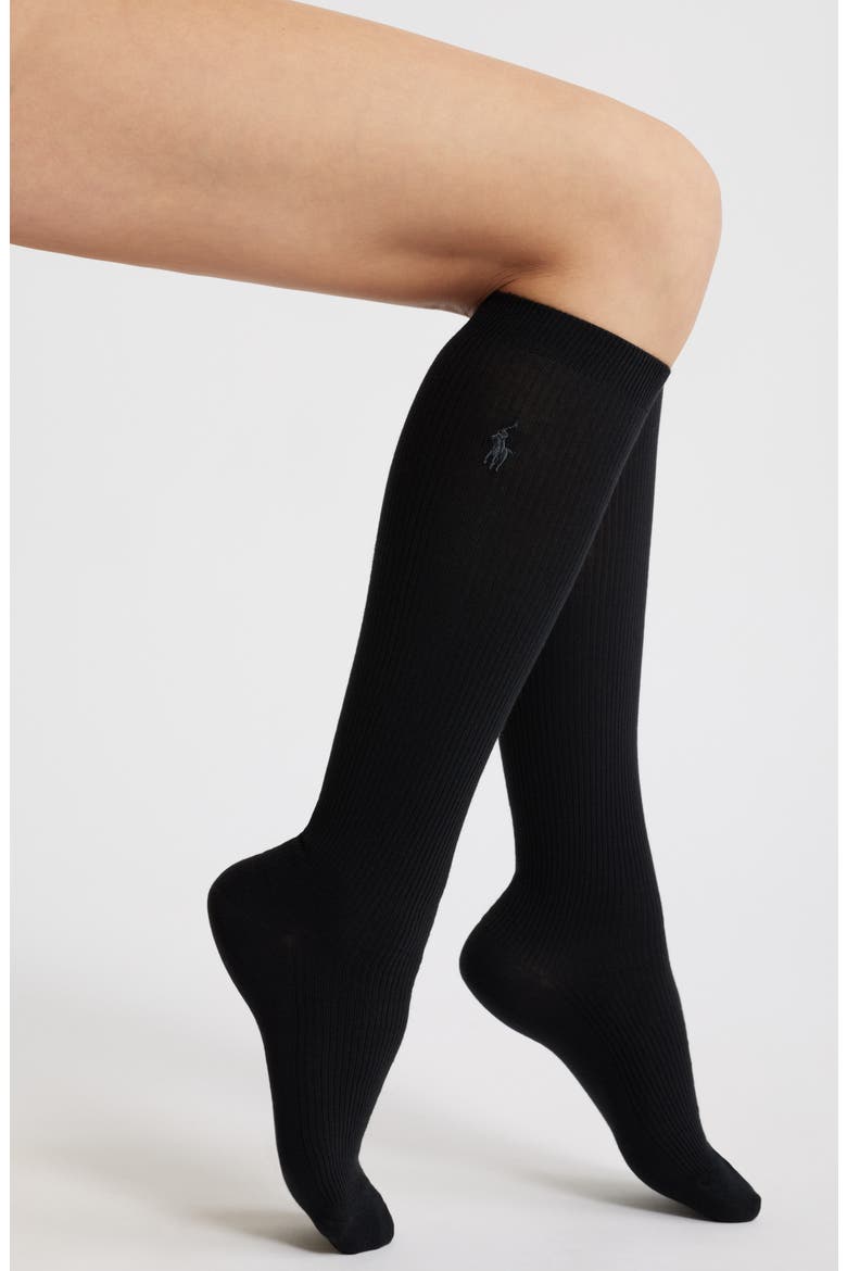 Cotton Blend Rib Knee High Socks, Main, color, BLACK