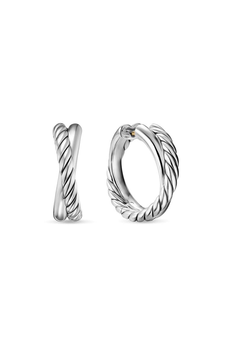 Crossover Hoop Earrings in Sterling Silver, 22.3mm, Main, color, SILVER
