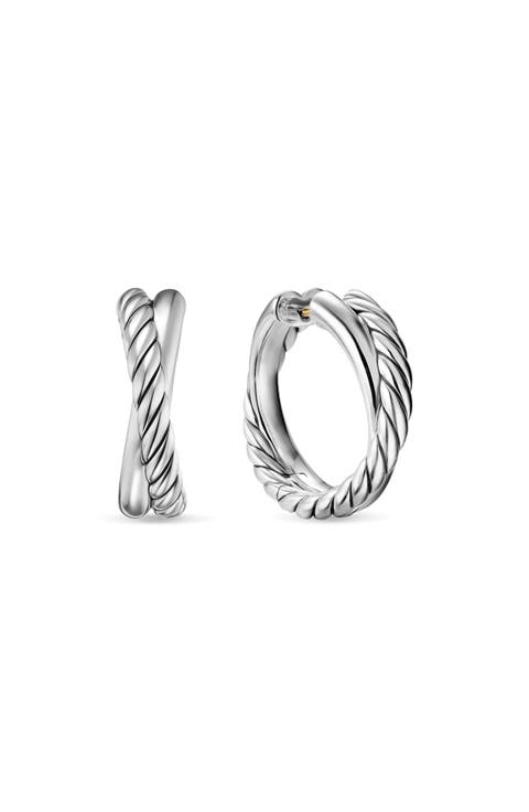 Crossover Hoop Earrings in Sterling Silver, 22.3mm