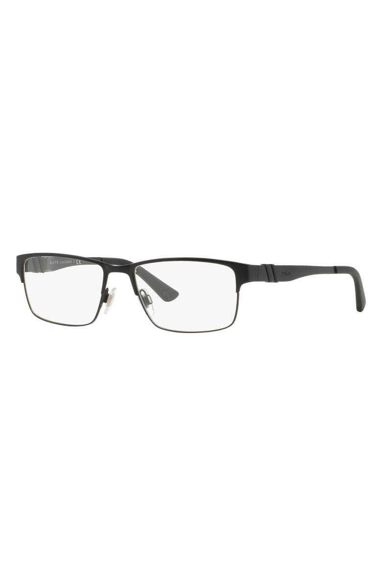 Polo Ralph Lauren 54mm Rectangular Optical Glasses, Alternate, color, Matte Black