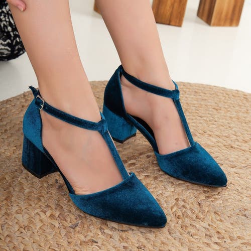 Forever & Always Shoes Women's Anicette - Emerald Green Velvet Shoes In Teal Blue