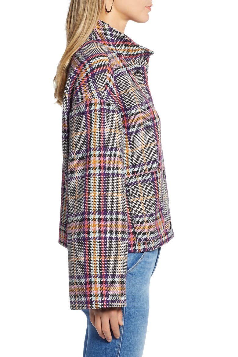 Funnel Neck Jacket, Alternate, color, PURPLE MULTI PLAID