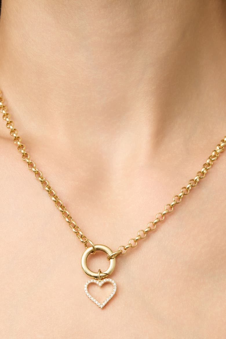 14K Yellow Gold Open Heart Diamond Pendant Charm, 25mm, Alternate, color, Yellow Gold