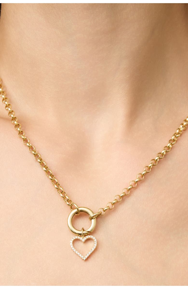 Oradina 14K Yellow Gold Open Heart Diamond Pendant Charm, 25mm, Alternate, color, Yellow Gold